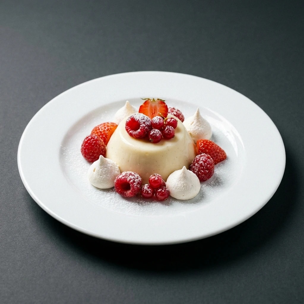 Biancomangiare con frutti rossi e meringa