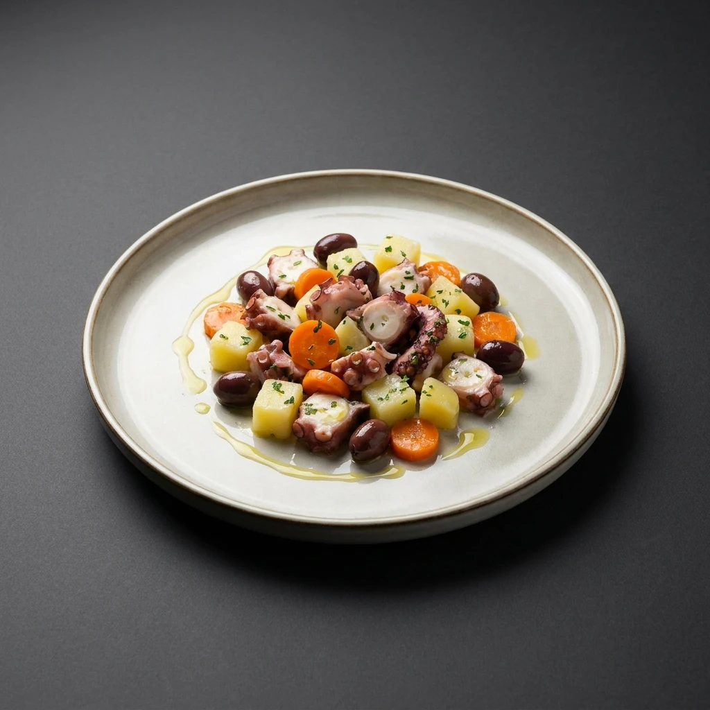 Insalata di polpo*, patate, carote, olive taggiasche