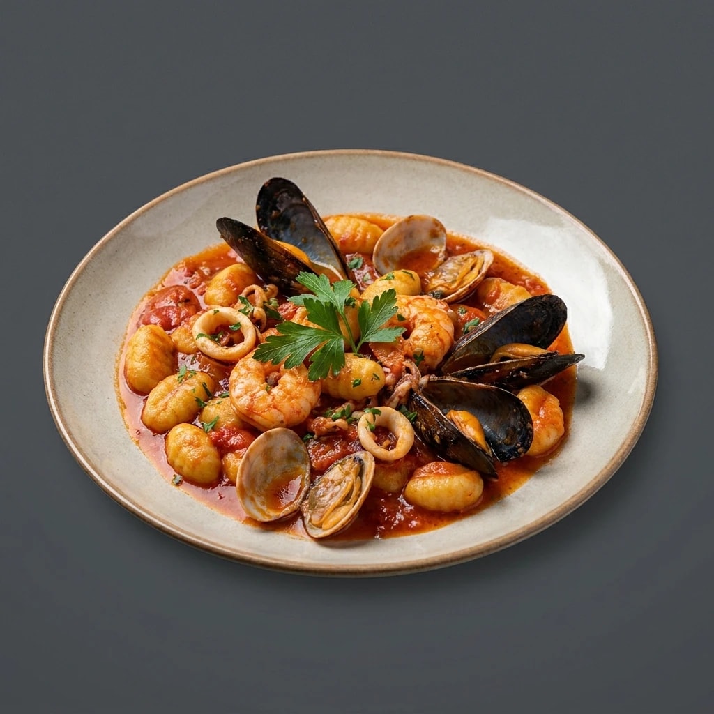 Gnocchi ai frutti di mare in guazzetto di pomodoro
